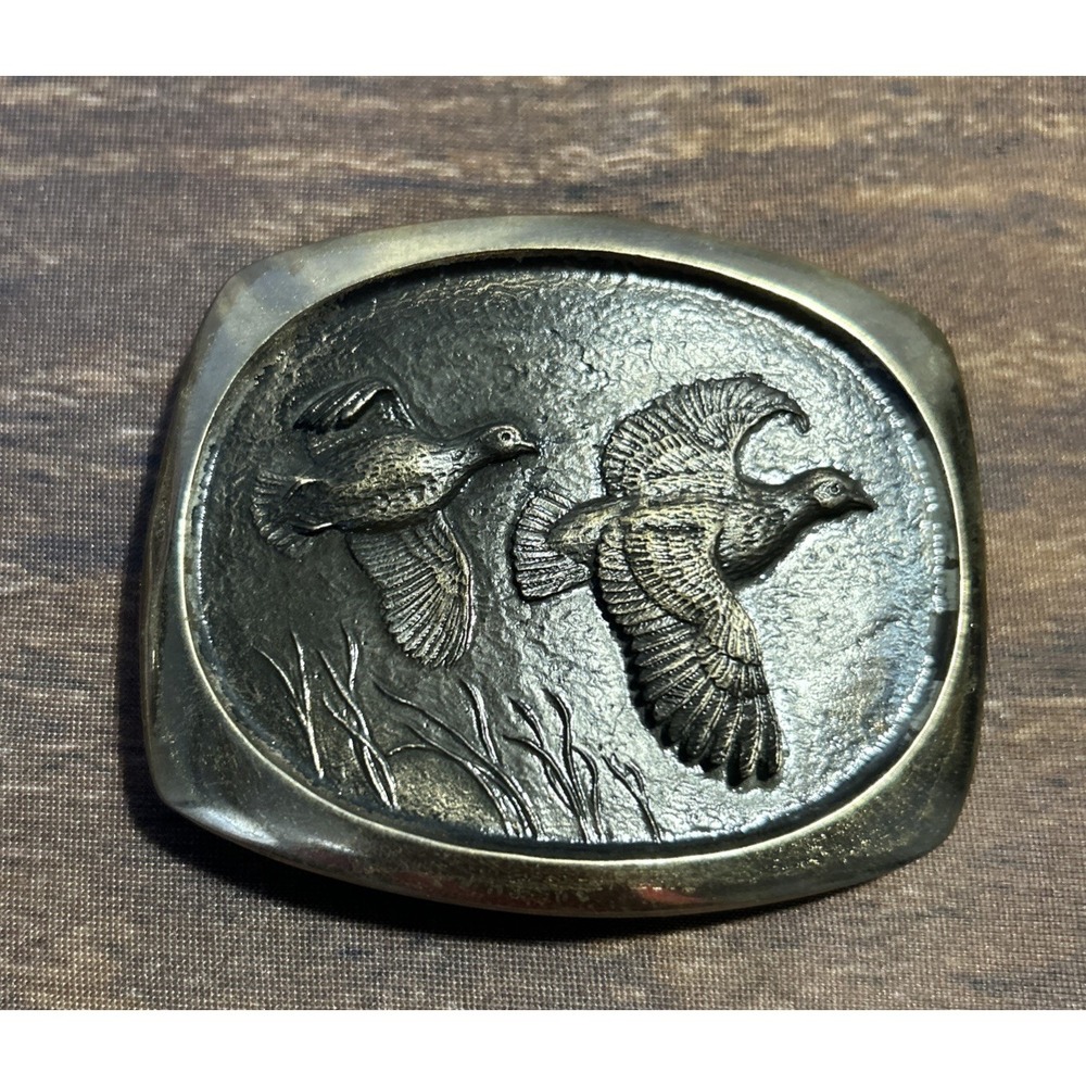 Steven L Knight Vintage 1980 Solid Bronze Belt Buckle Flying Quail Rare
